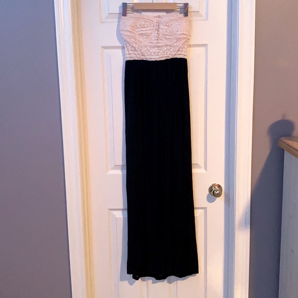 Pink and black long dress.